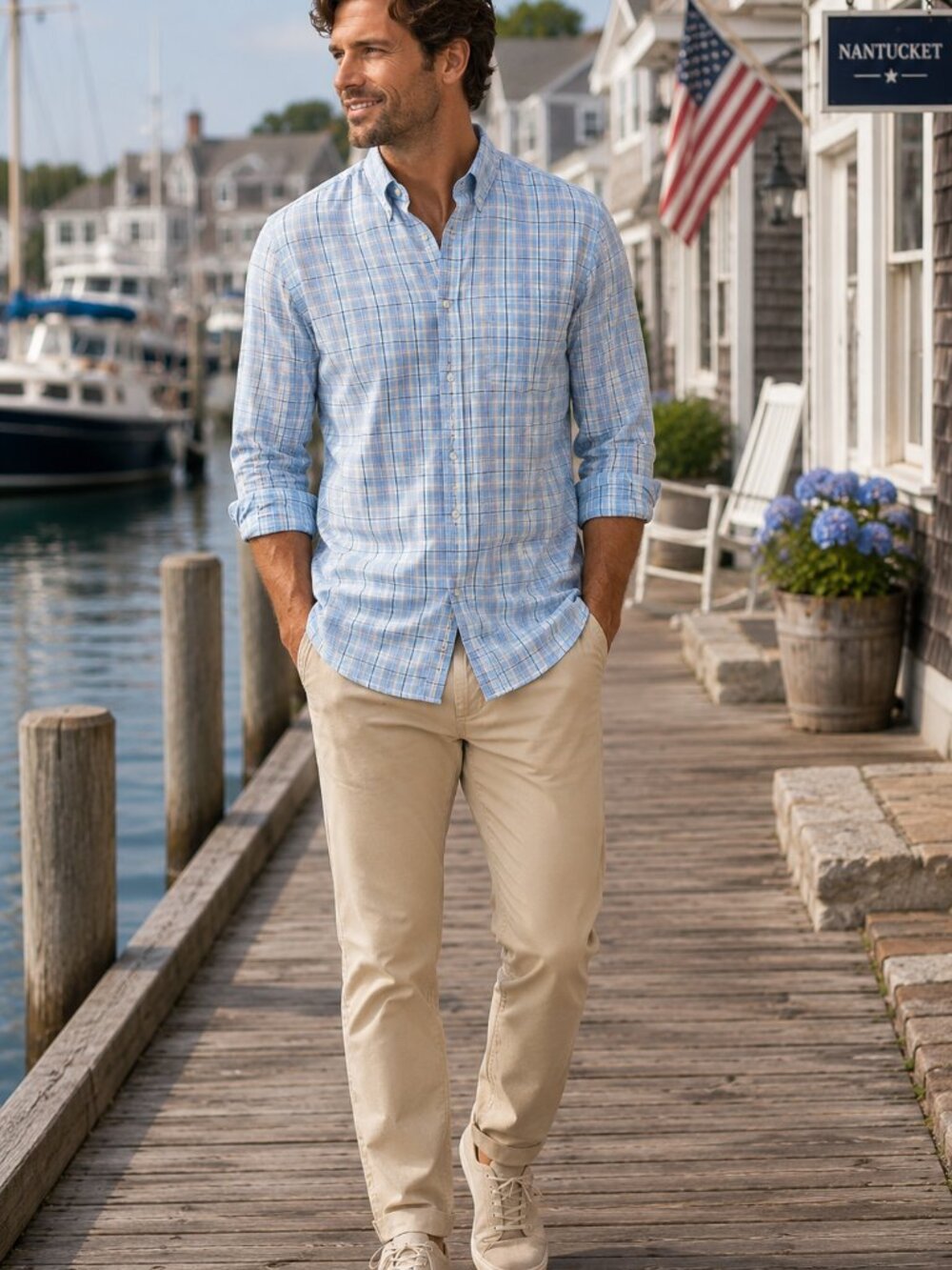 Faherty Movement Monterey Plaid Shirt Large Blue Supima Cotton Button Down